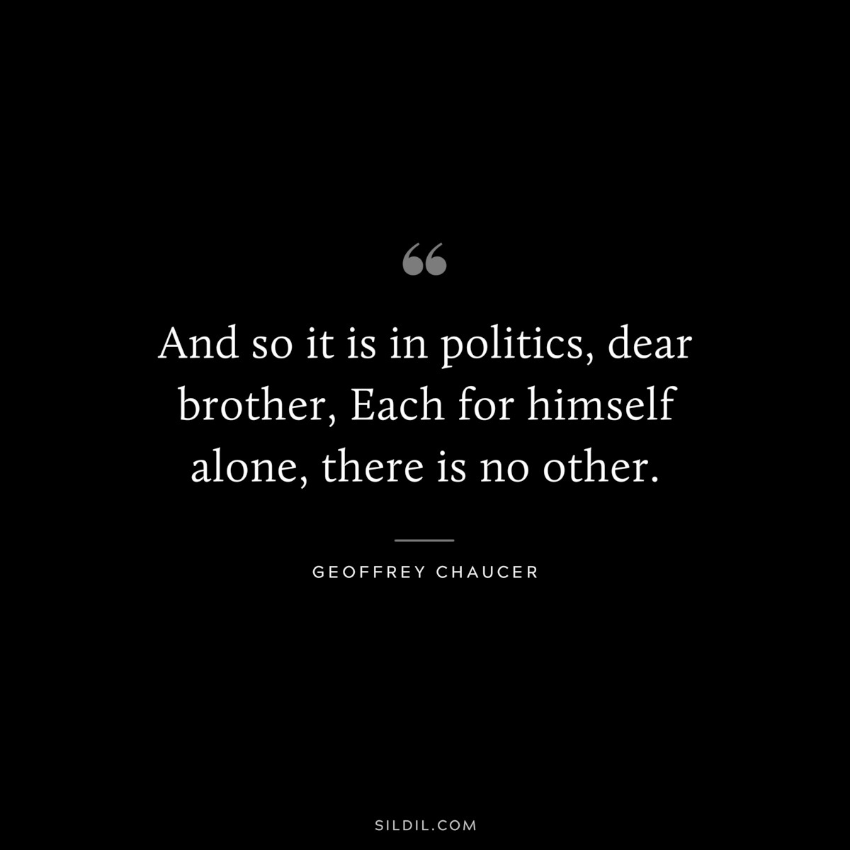 And so it is in politics, dear brother, Each for himself alone, there is no other. ― Geoffrey Chaucer