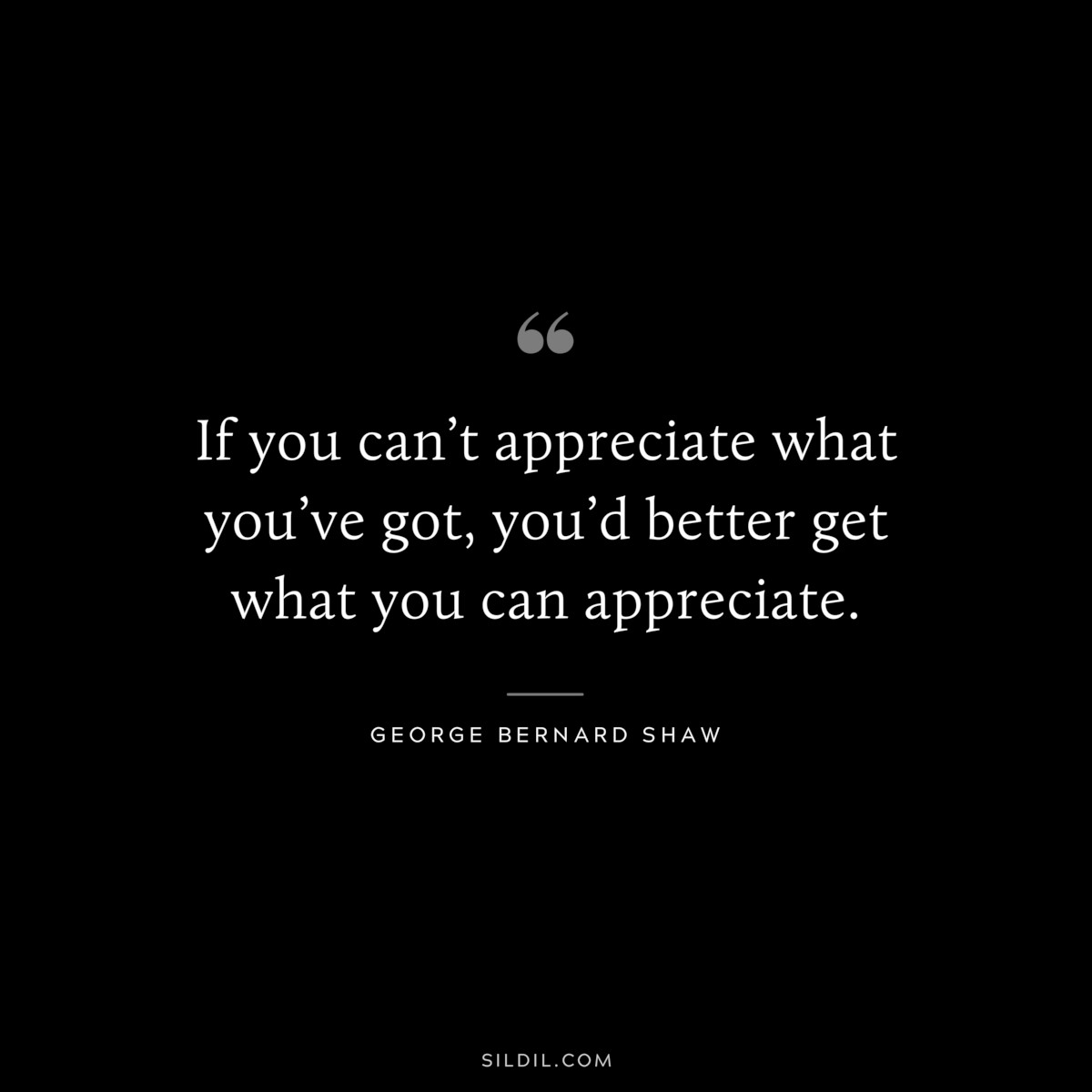 If you can’t appreciate what you’ve got, you’d better get what you can appreciate. ― George Bernard Shaw