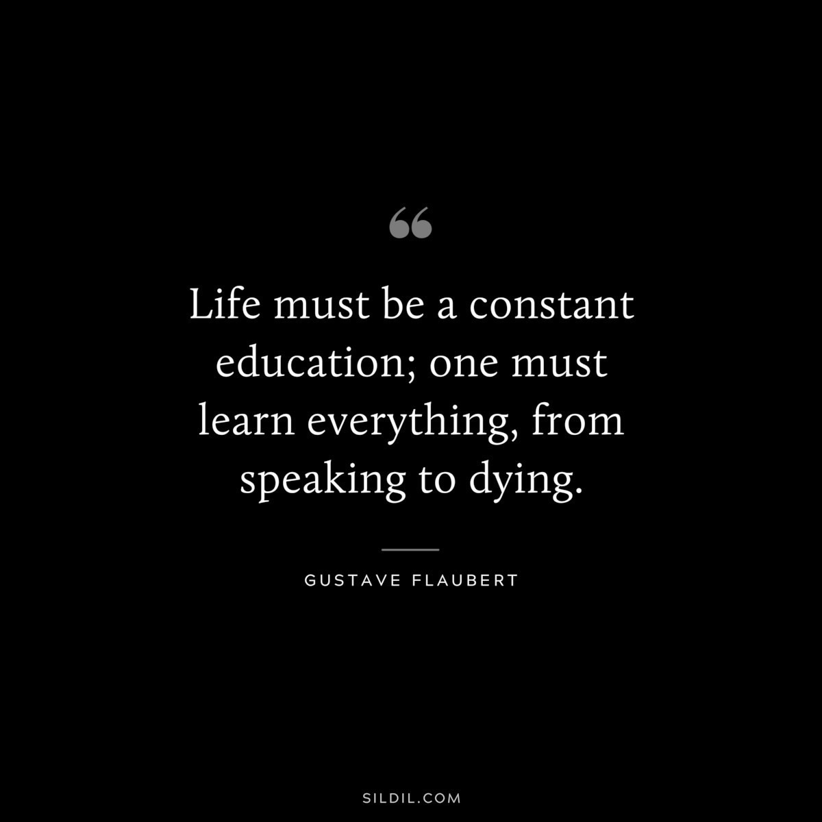 Life must be a constant education; one must learn everything, from speaking to dying. ― Gustave Flaubert