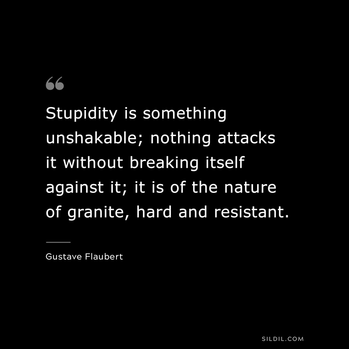 Stupidity is something unshakable; nothing attacks it without breaking itself against it; it is of the nature of granite, hard and resistant. ― Gustave Flaubert
