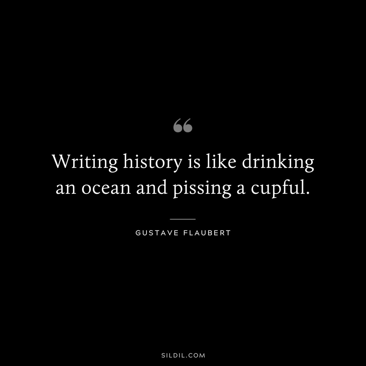Writing history is like drinking an ocean and pissing a cupful. ― Gustave Flaubert