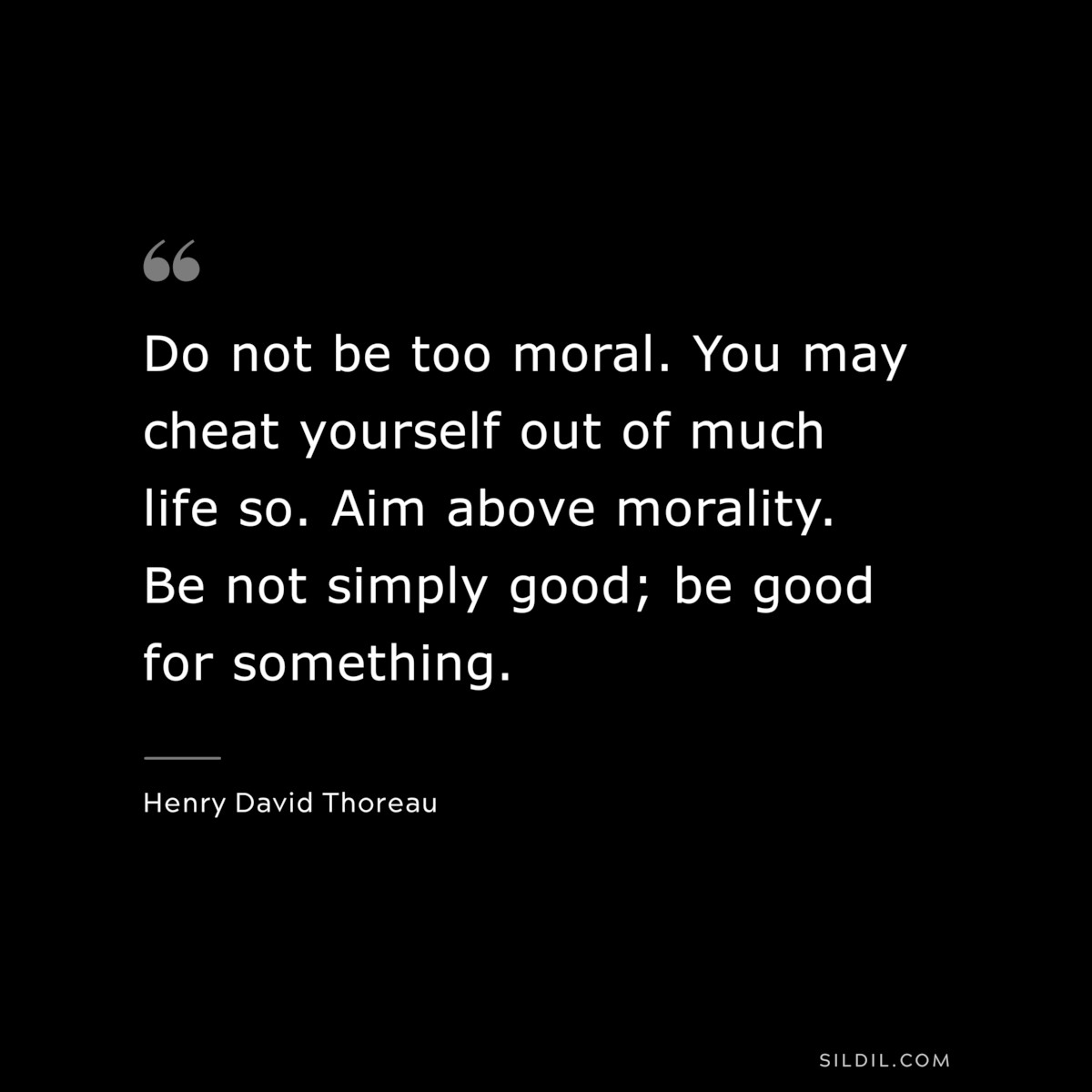 Do not be too moral. You may cheat yourself out of much life so. Aim above morality. Be not simply good; be good for something. — Henry David Thoreau