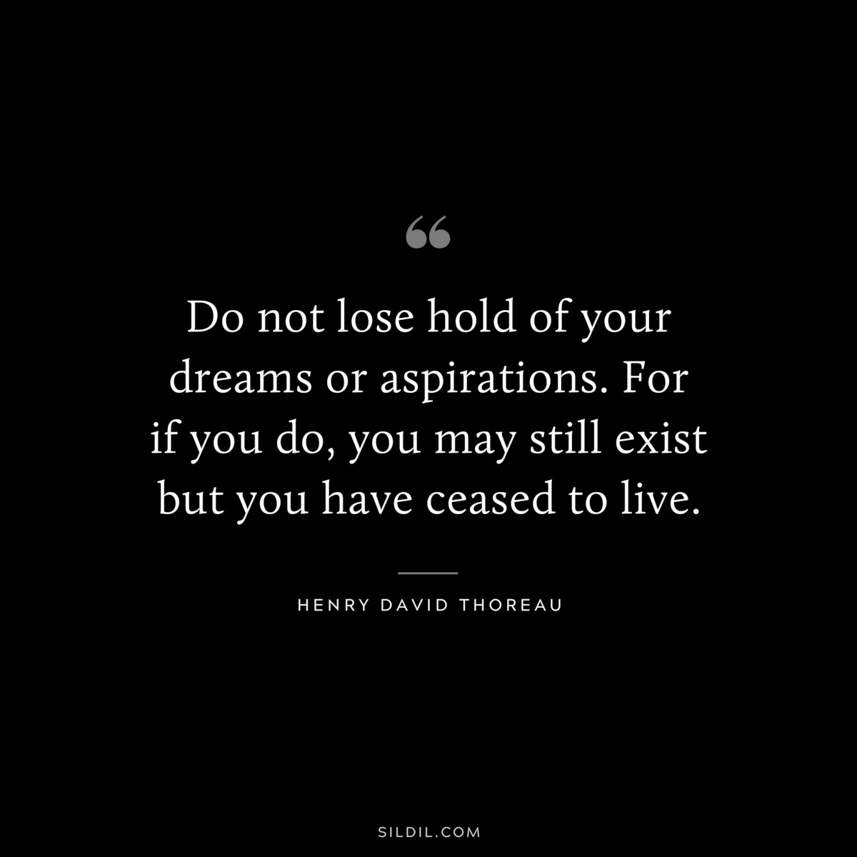 Do not lose hold of your dreams or aspirations. For if you do, you may still exist but you have ceased to live. — Henry David Thoreau