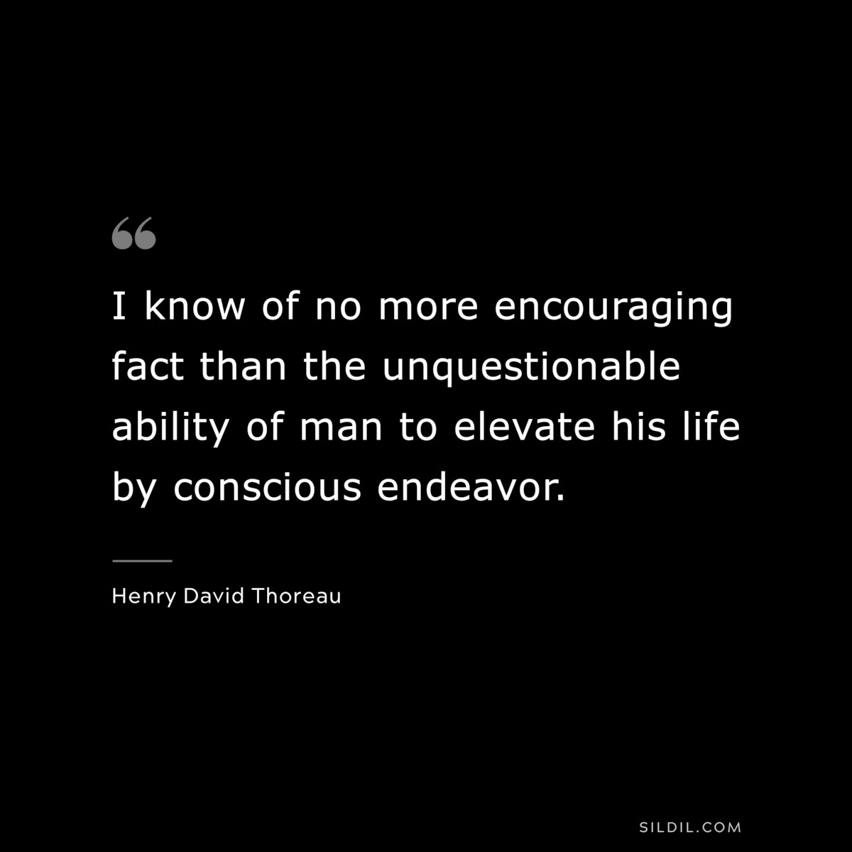 I know of no more encouraging fact than the unquestionable ability of man to elevate his life by conscious endeavor. — Henry David Thoreau