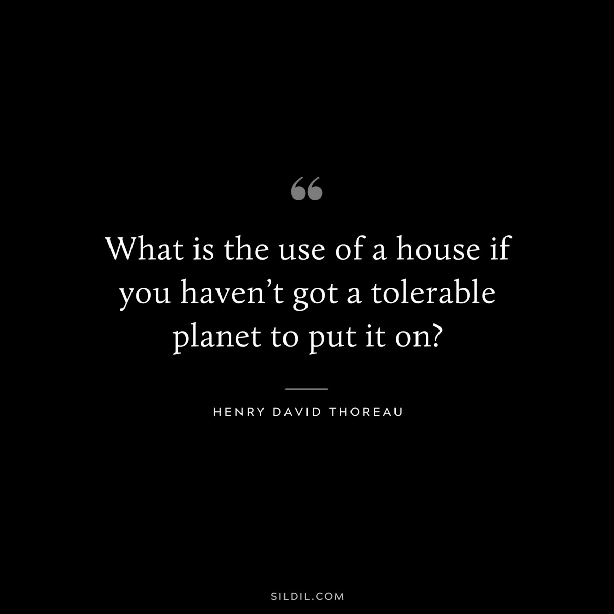 What is the use of a house if you haven’t got a tolerable planet to put it on? — Henry David Thoreau