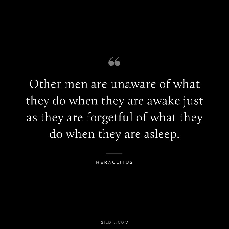 Other men are unaware of what they do when they are awake just as they are forgetful of what they do when they are asleep. ― Heraclitus