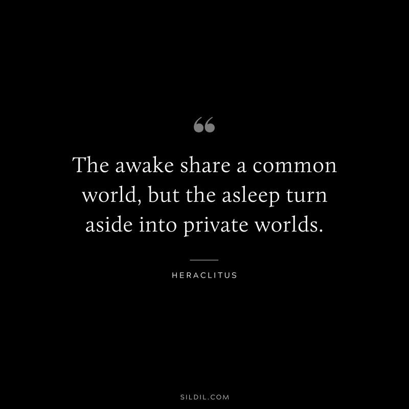 The awake share a common world, but the asleep turn aside into private worlds. ― Heraclitus