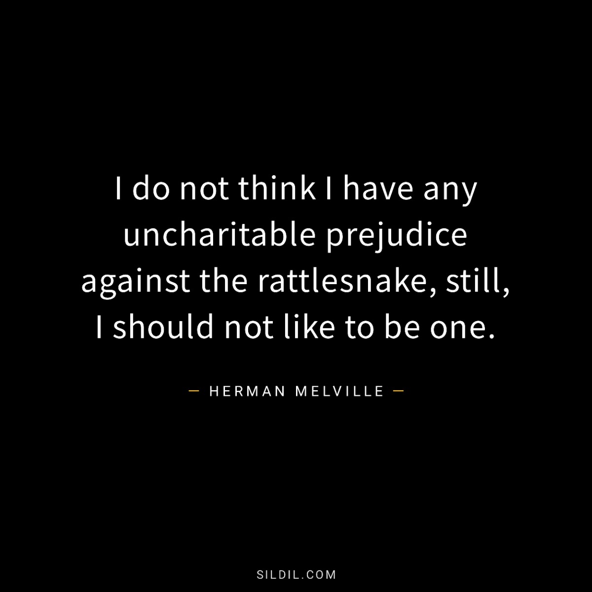 I do not think I have any uncharitable prejudice against the rattlesnake, still, I should not like to be one.