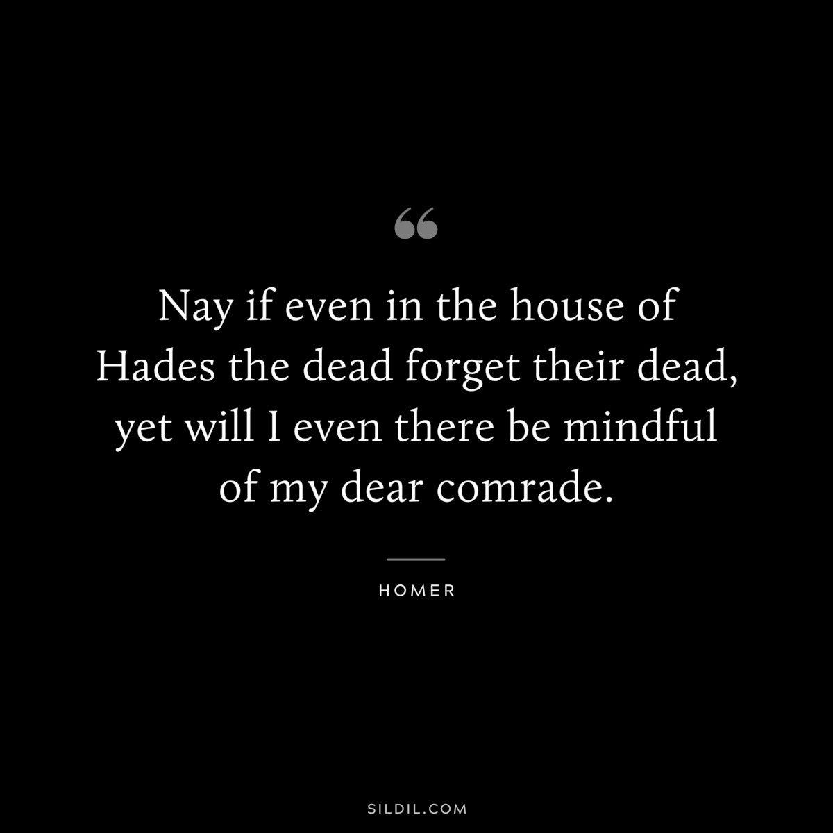 Nay if even in the house of Hades the dead forget their dead, yet will I even there be mindful of my dear comrade. ― Homer