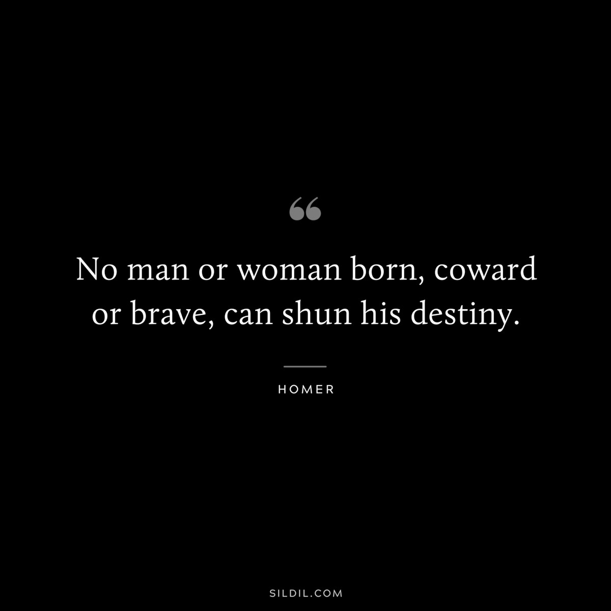 No man or woman born, coward or brave, can shun his destiny. ― Homer