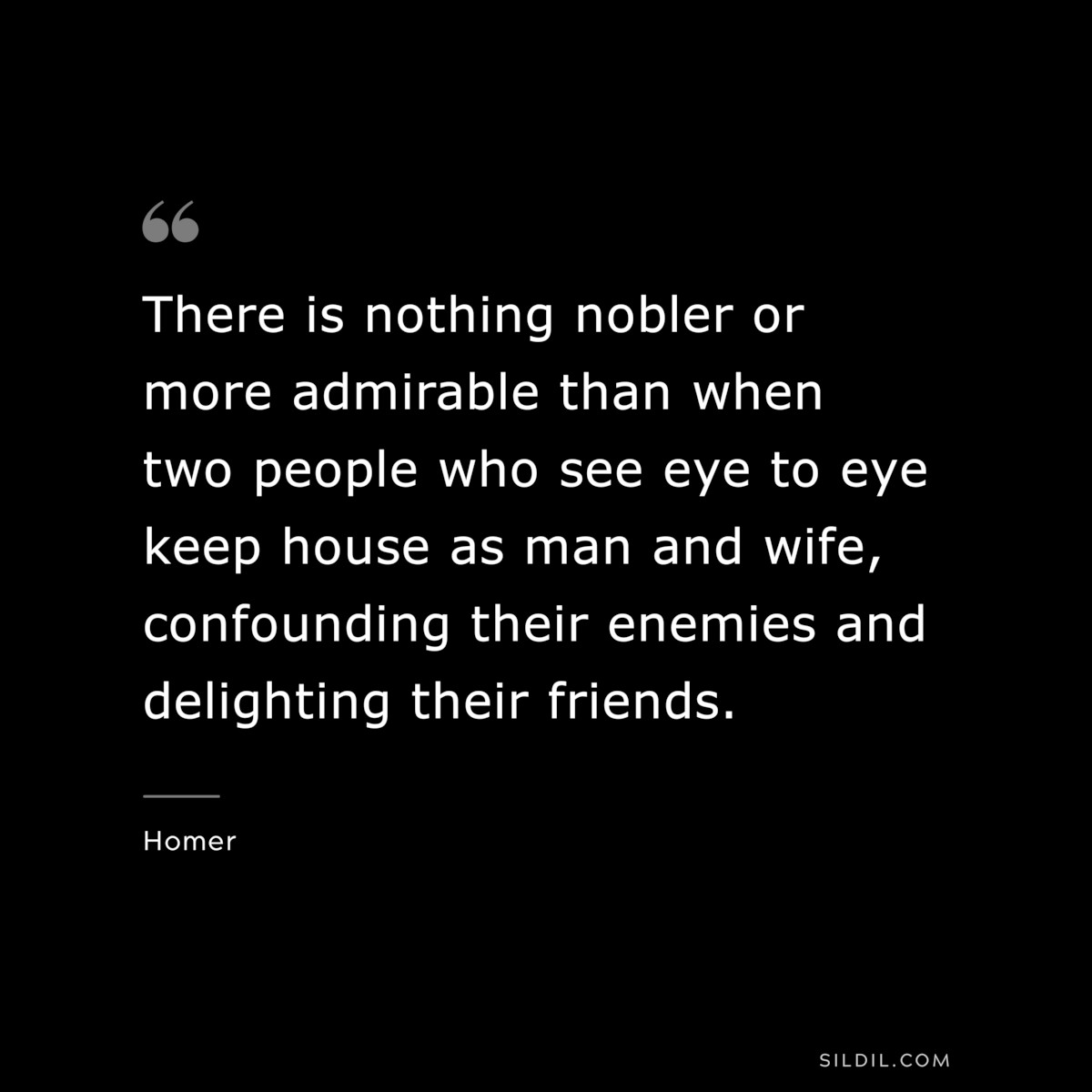 There is nothing nobler or more admirable than when two people who see eye to eye keep house as man and wife, confounding their enemies and delighting their friends. ― Homer