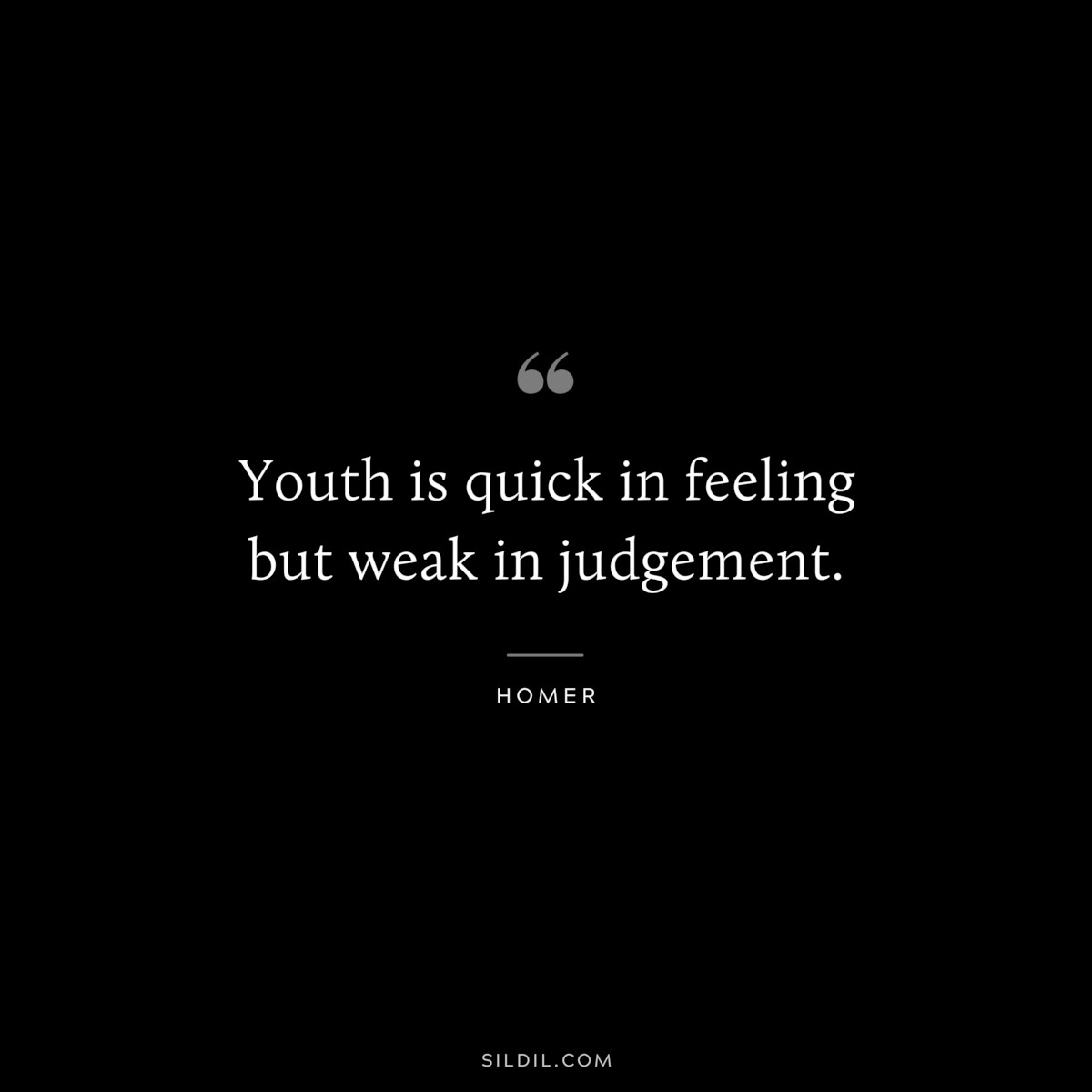 Youth is quick in feeling but weak in judgement. ― Homer