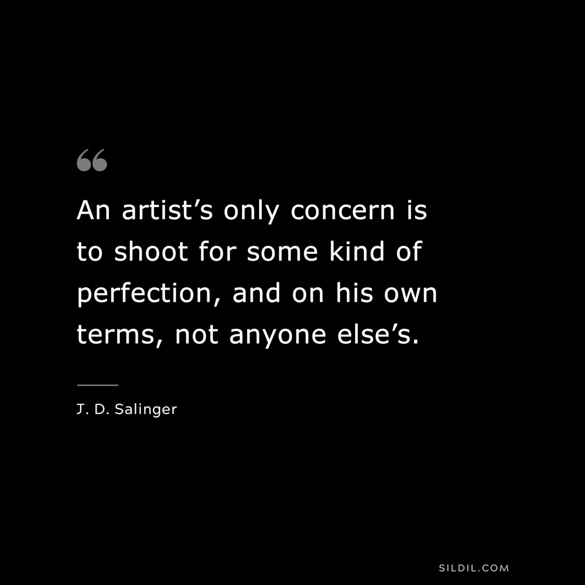 An artist’s only concern is to shoot for some kind of perfection, and on his own terms, not anyone else’s. — J. D. Salinger