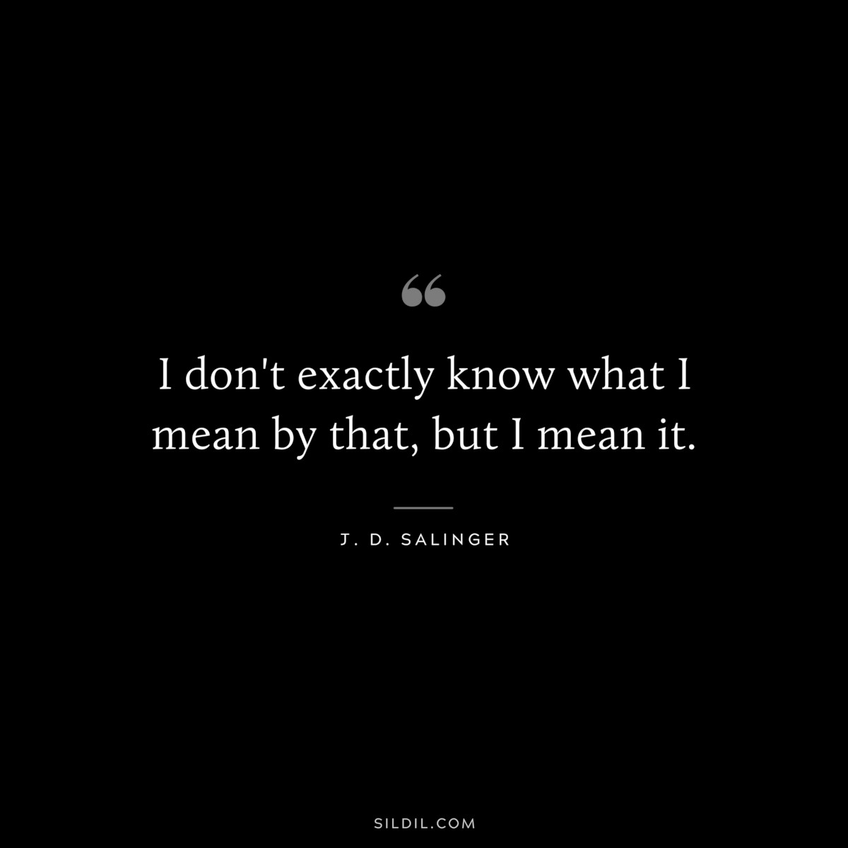 I don't exactly know what I mean by that, but I mean it. — J. D. Salinger