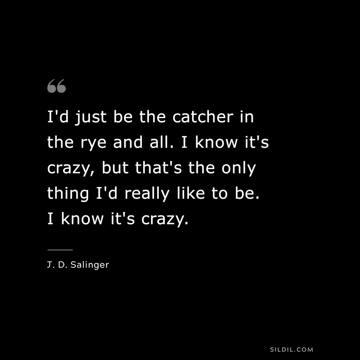 I'd just be the catcher in the rye and all. I know it's crazy, but that's the only thing I'd really like to be. I know it's crazy. — J. D. Salinger