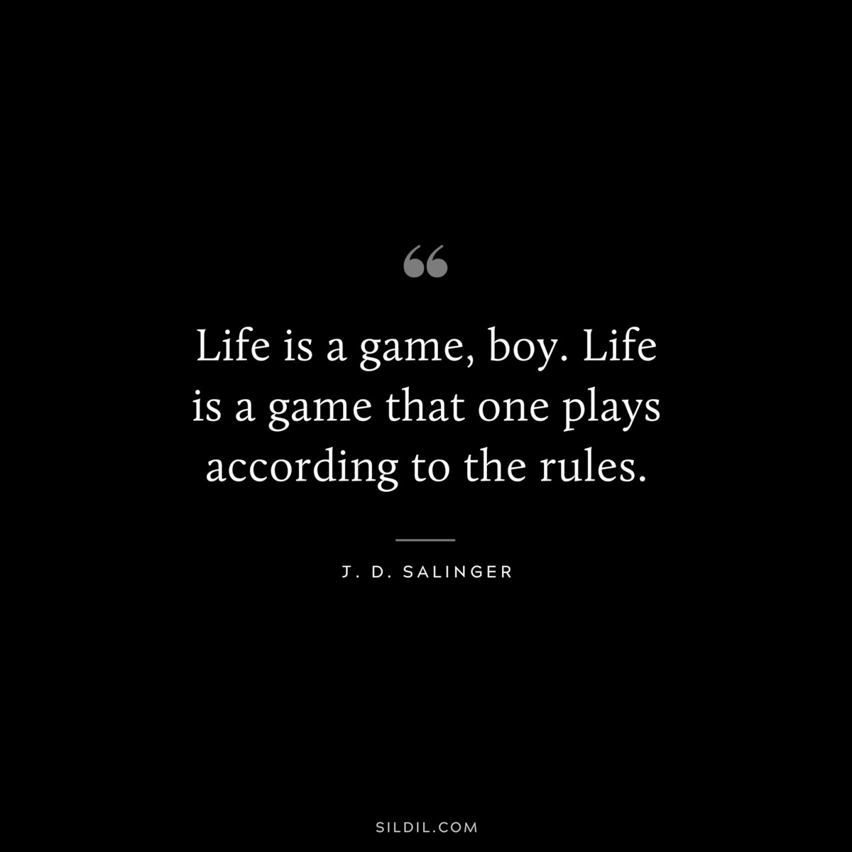 Life is a game, boy. Life is a game that one plays according to the rules. — J. D. Salinger