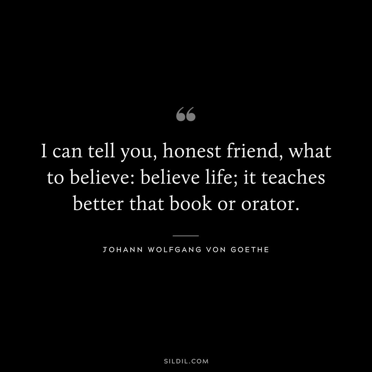 I can tell you, honest friend, what to believe: believe life; it teaches better that book or orator.― Johann Wolfgang von Goethe