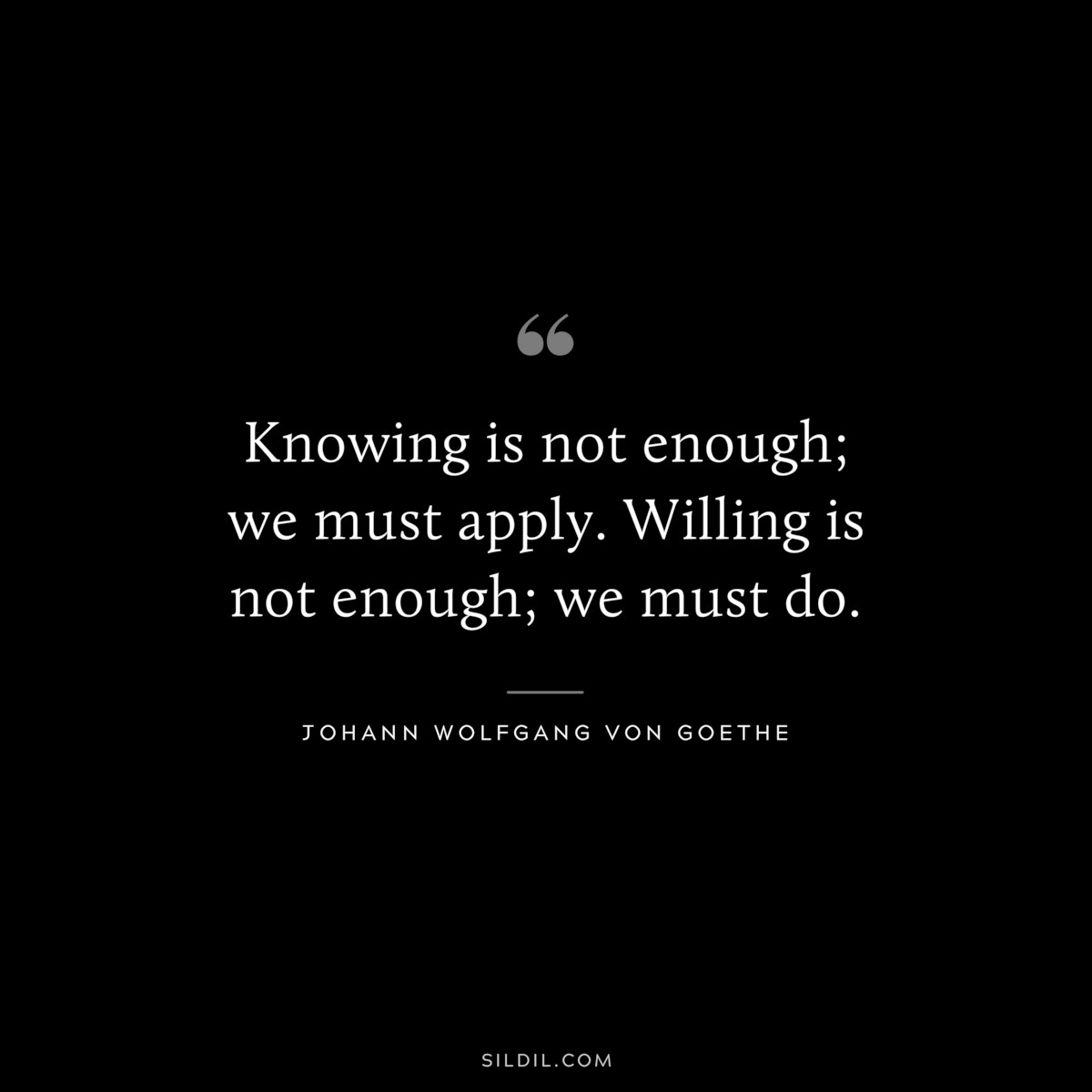 Knowing is not enough; we must apply. Willing is not enough; we must do.― Johann Wolfgang von Goethe