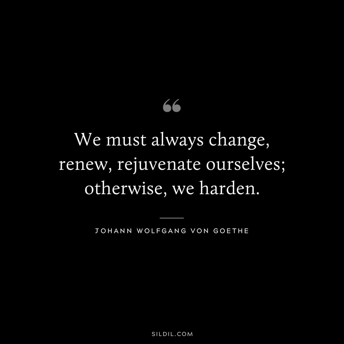 We must always change, renew, rejuvenate ourselves; otherwise, we harden.― Johann Wolfgang von Goethe