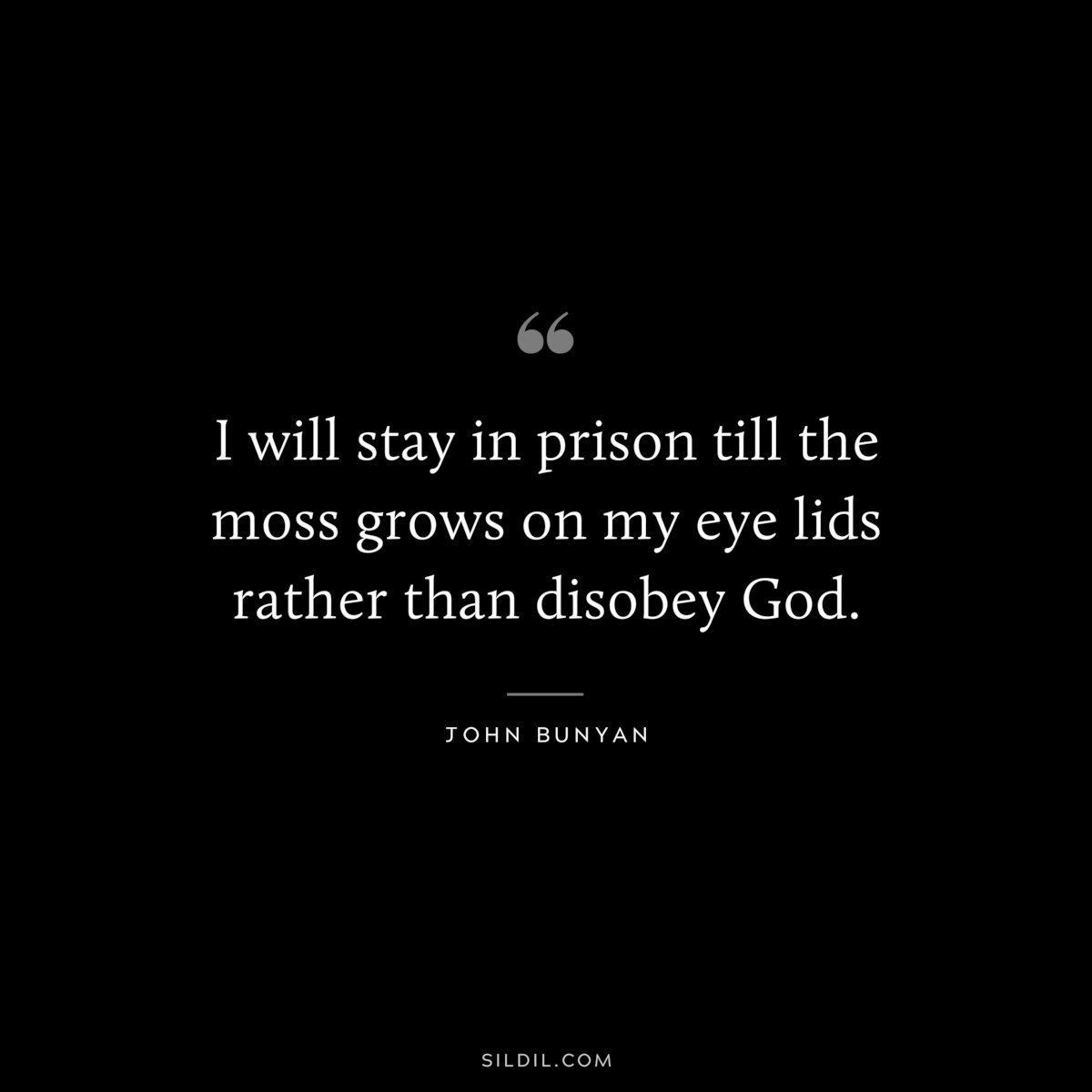 I will stay in prison till the moss grows on my eye lids rather than disobey God. ― John Bunyan
