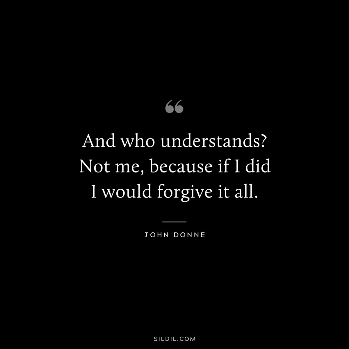 And who understands? Not me, because if I did I would forgive it all. ― John Donne