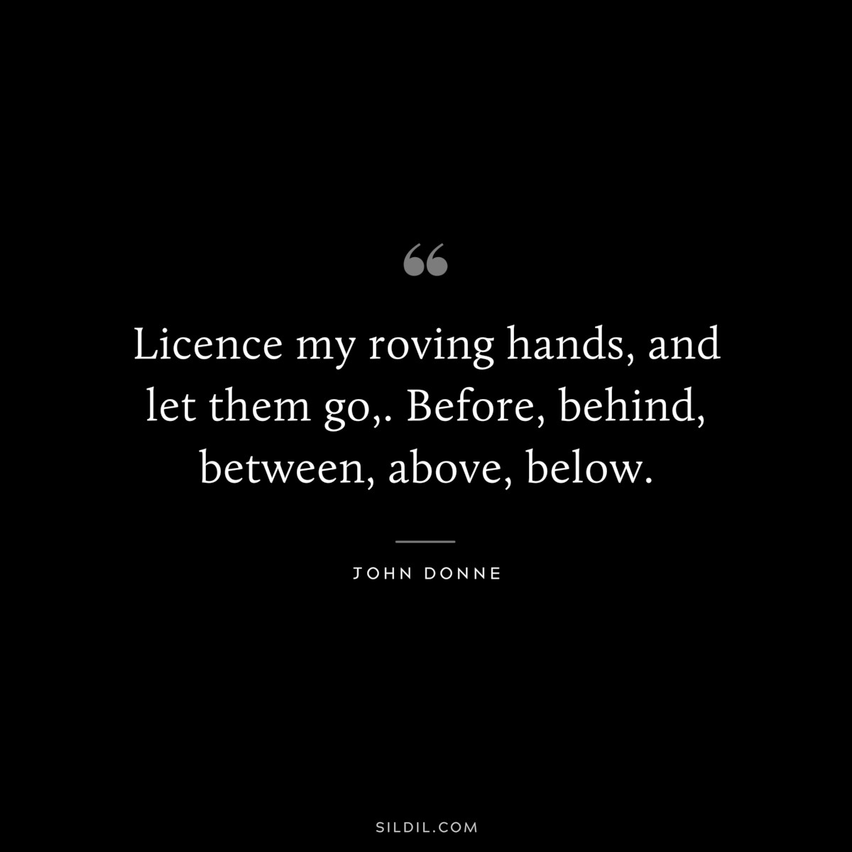 Licence my roving hands, and let them go,. Before, behind, between, above, below. ― John Donne