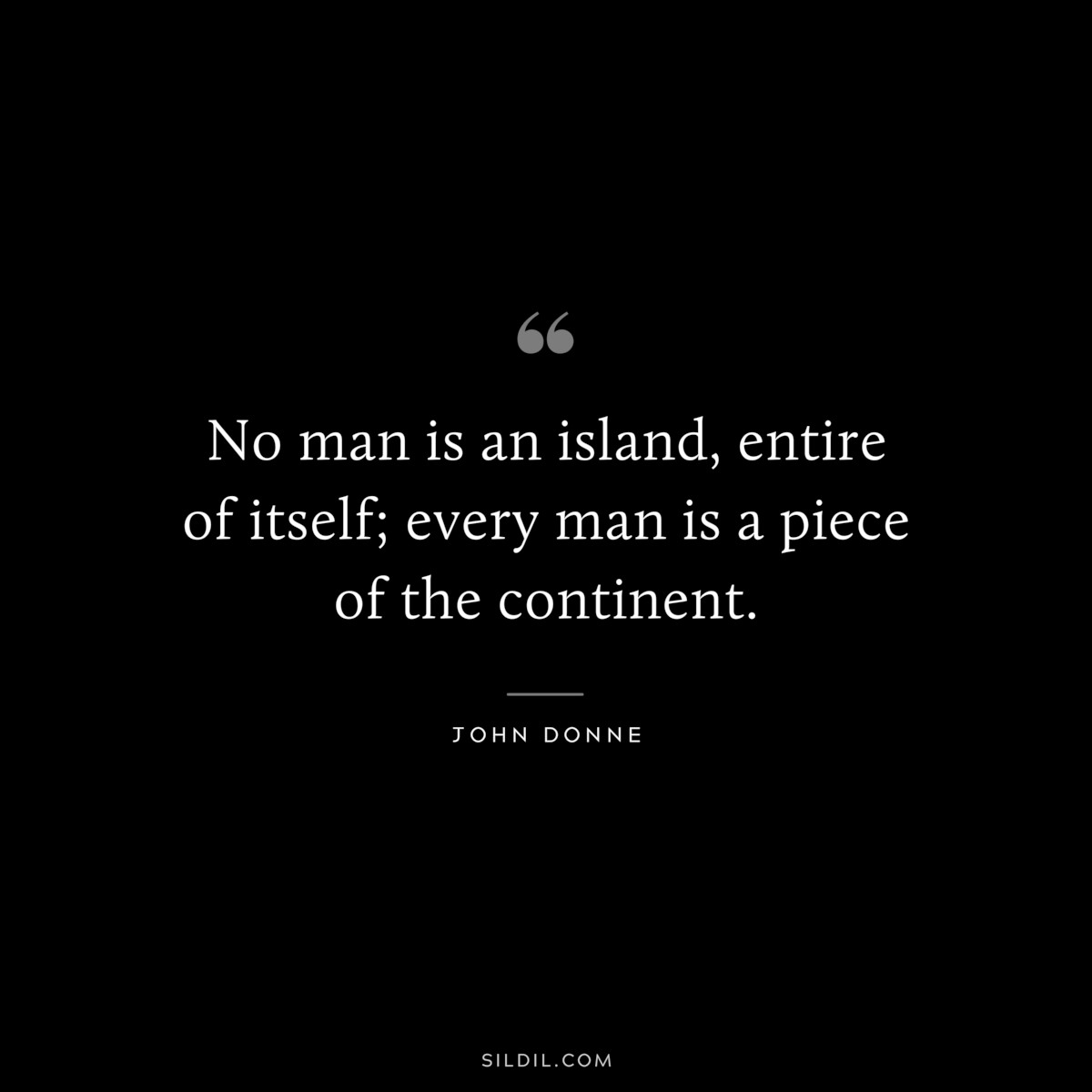 No man is an island, entire of itself; every man is a piece of the continent. ― John Donne