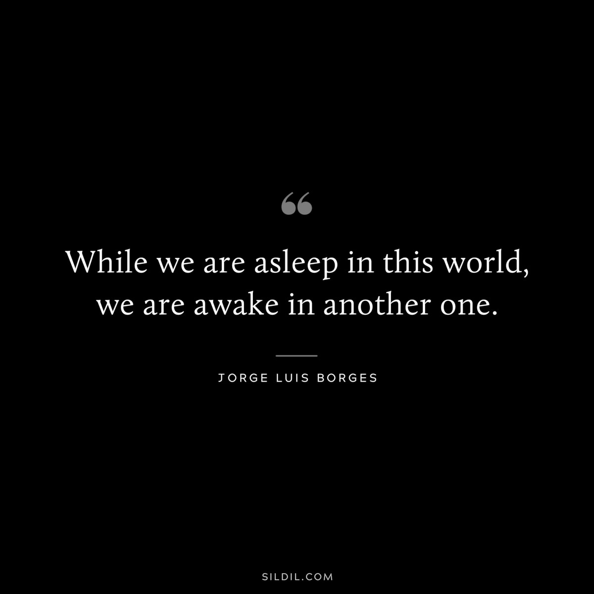 While we are asleep in this world, we are awake in another one. ― Jorge Luis Borges