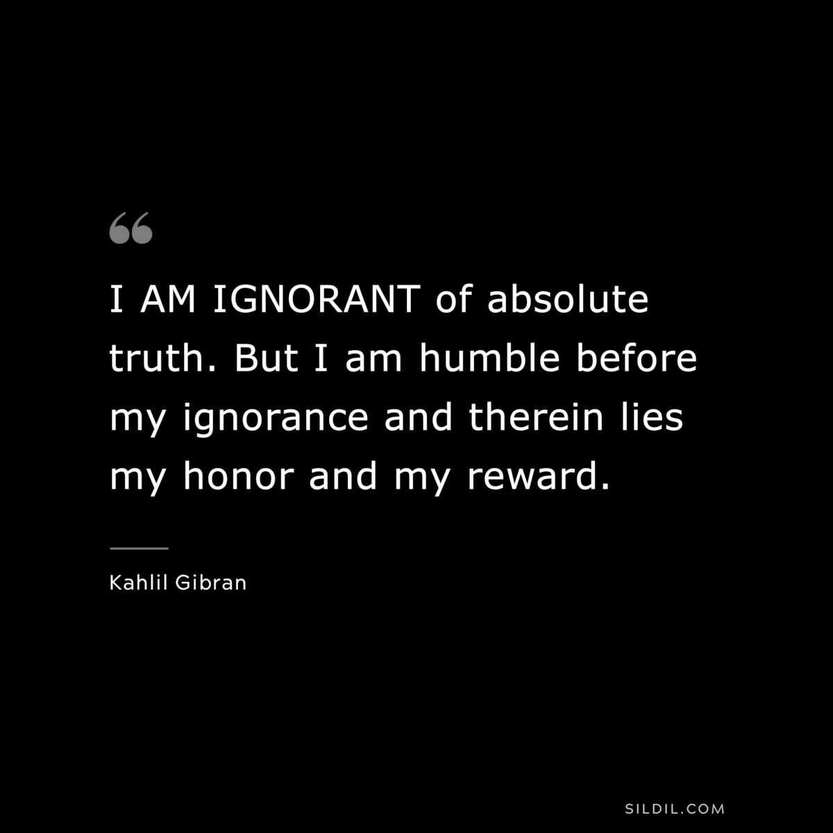I AM IGNORANT of absolute truth. But I am humble before my ignorance and therein lies my honor and my reward. ― Kahlil Gibran