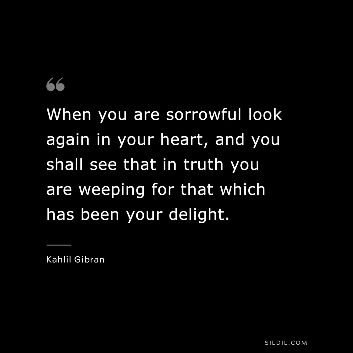 When you are sorrowful look again in your heart, and you shall see that in truth you are weeping for that which has been your delight. ― Kahlil Gibran