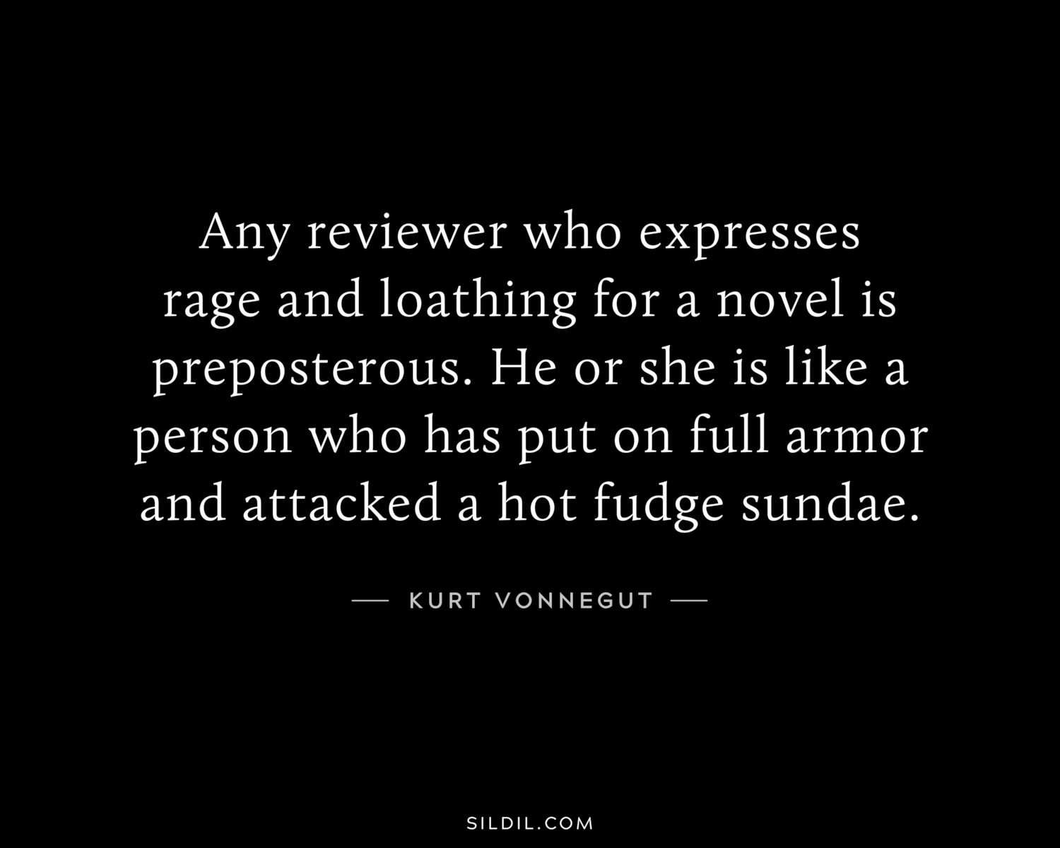 Any reviewer who expresses rage and loathing for a novel is preposterous. He or she is like a person who has put on full armor and attacked a hot fudge sundae.