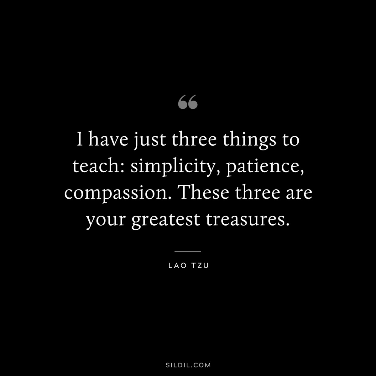 I have just three things to teach: simplicity, patience, compassion. These three are your greatest treasures. ― Lao Tzu
