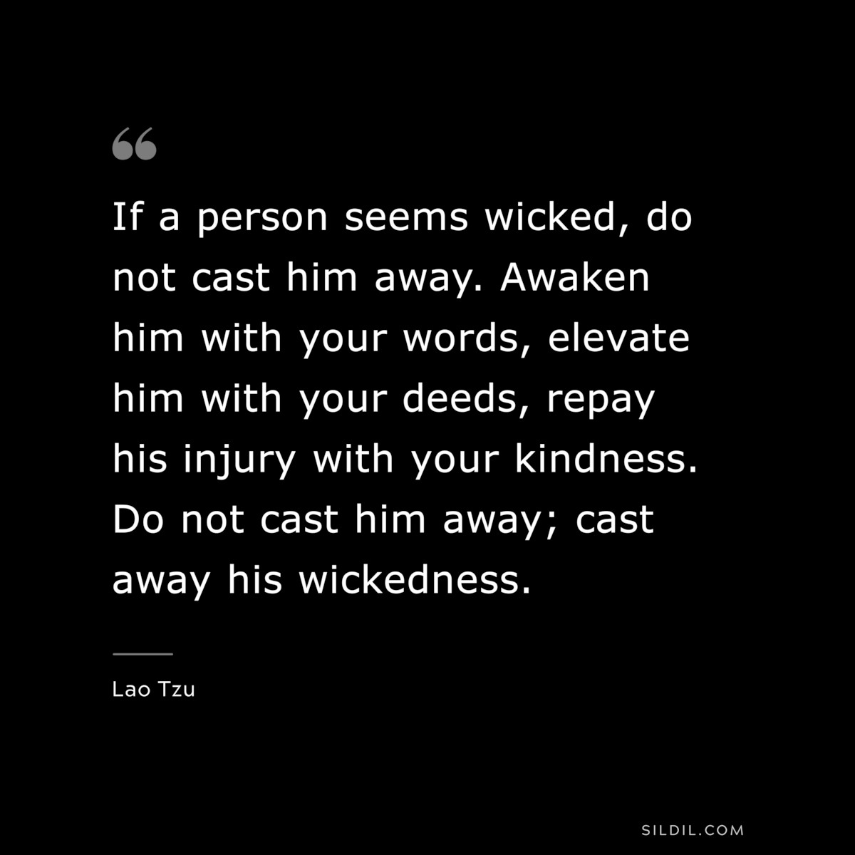 If a person seems wicked, do not cast him away. Awaken him with your words, elevate him with your deeds, repay his injury with your kindness. Do not cast him away; cast away his wickedness. ― Lao Tzu