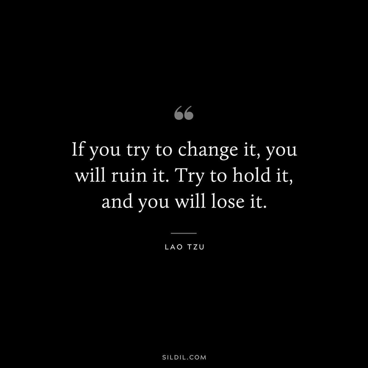 If you try to change it, you will ruin it. Try to hold it, and you will lose it. ― Lao Tzu