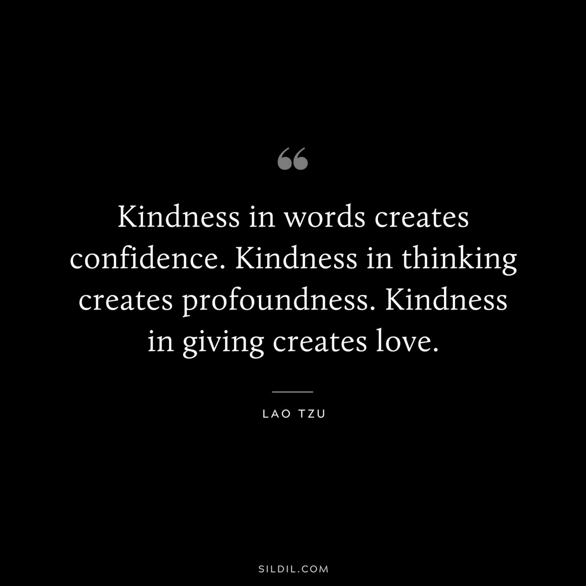 Kindness in words creates confidence. Kindness in thinking creates profoundness. Kindness in giving creates love. ― Lao Tzu
