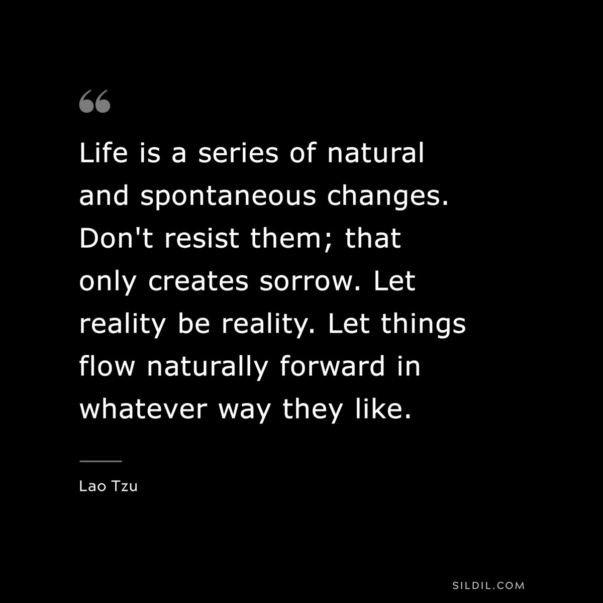 Life is a series of natural and spontaneous changes. Don't resist them; that only creates sorrow. Let reality be reality. Let things flow naturally forward in whatever way they like. ― Lao Tzu