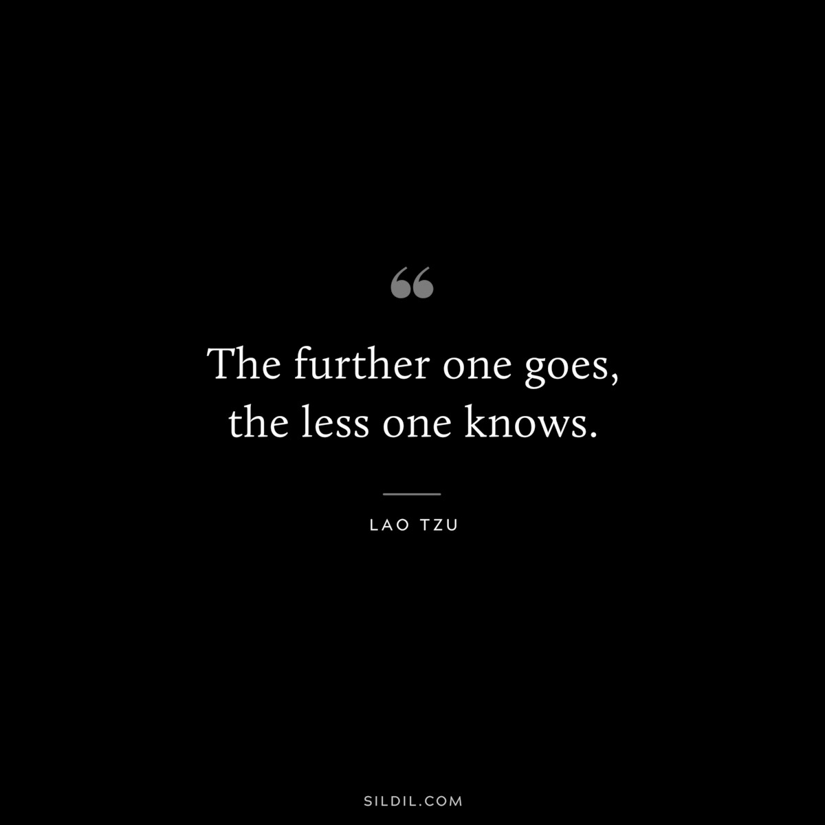 The further one goes, the less one knows. ― Lao Tzu