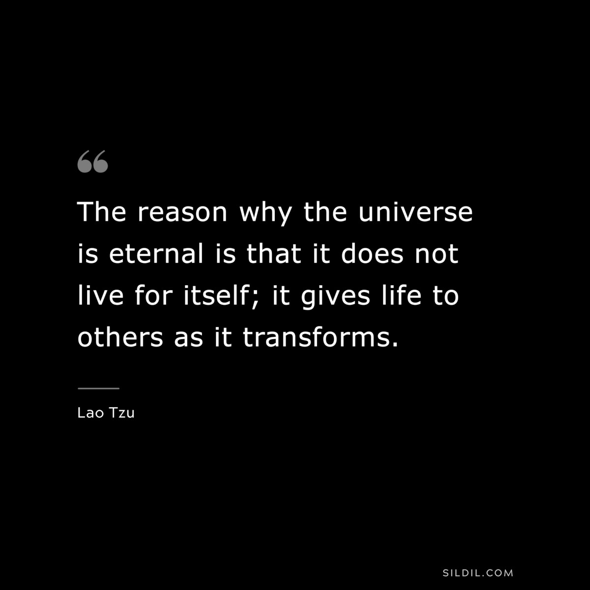 The reason why the universe is eternal is that it does not live for itself; it gives life to others as it transforms. ― Lao Tzu