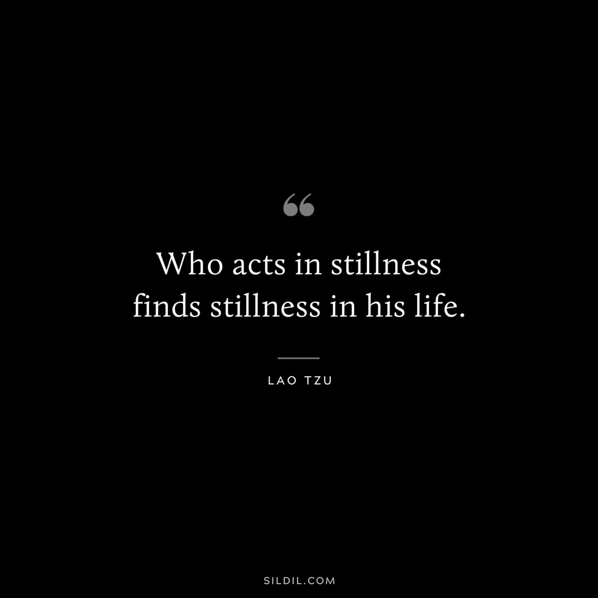 Who acts in stillness finds stillness in his life. ― Lao Tzu