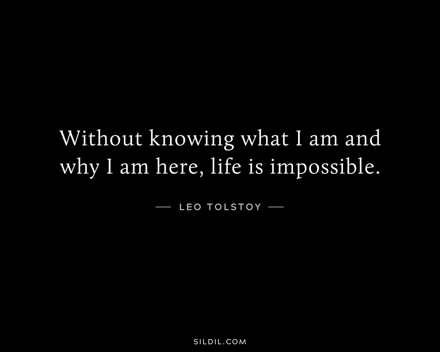 Without knowing what I am and why I am here, life is impossible.