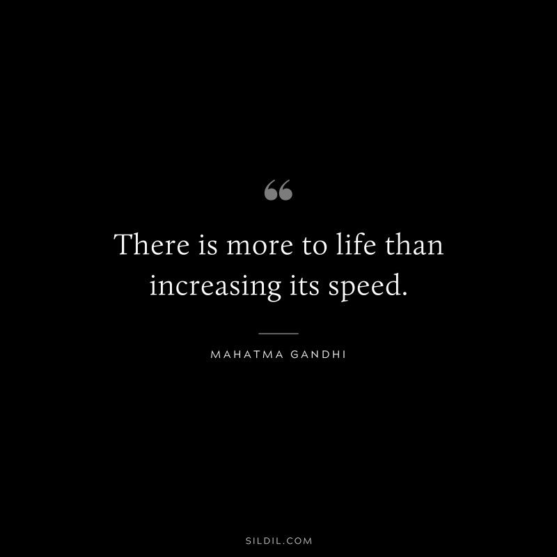 There is more to life than increasing its speed. ― Mahatma Gandhi