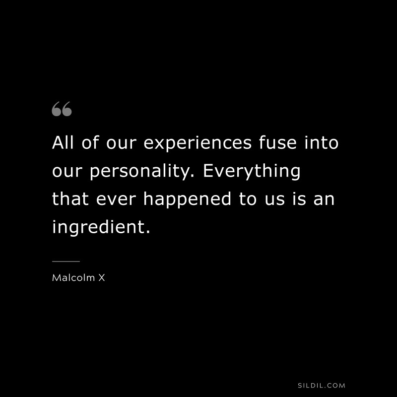 All of our experiences fuse into our personality. Everything that ever happened to us is an ingredient. ― Malcolm X