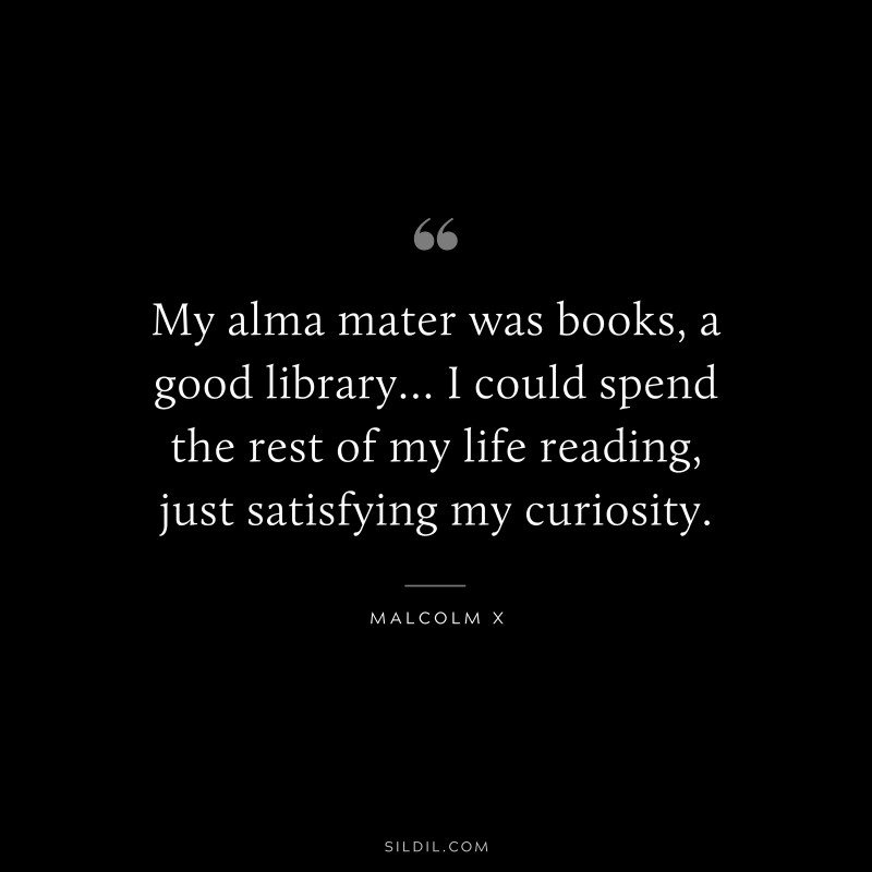 My alma mater was books, a good library… I could spend the rest of my life reading, just satisfying my curiosity. ― Malcolm X
