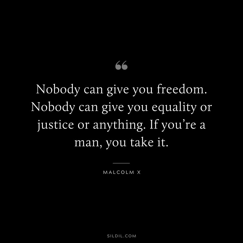 Nobody can give you freedom. Nobody can give you equality or justice or anything. If you’re a man, you take it. ― Malcolm X