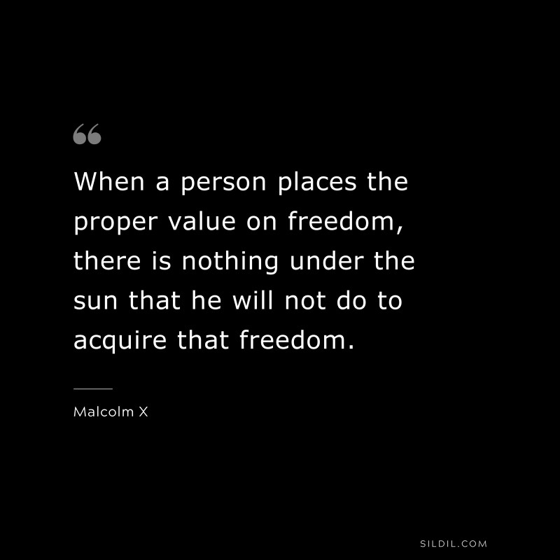 When a person places the proper value on freedom, there is nothing under the sun that he will not do to acquire that freedom. ― Malcolm X