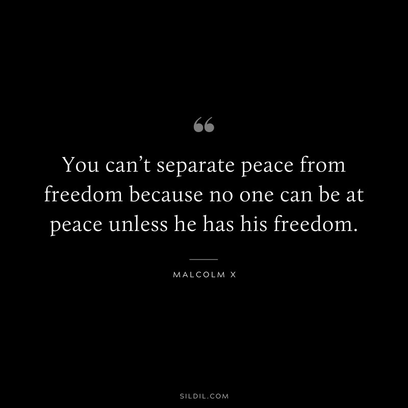 You can’t separate peace from freedom because no one can be at peace unless he has his freedom. ― Malcolm X