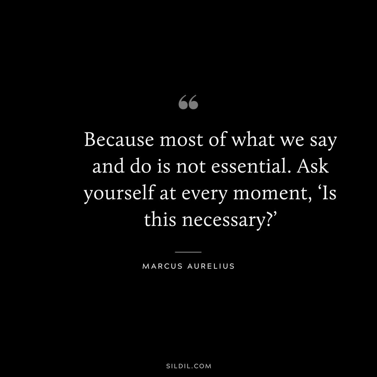 Because most of what we say and do is not essential. Ask yourself at every moment, ‘Is this necessary?’ ― Marcus Aurelius
