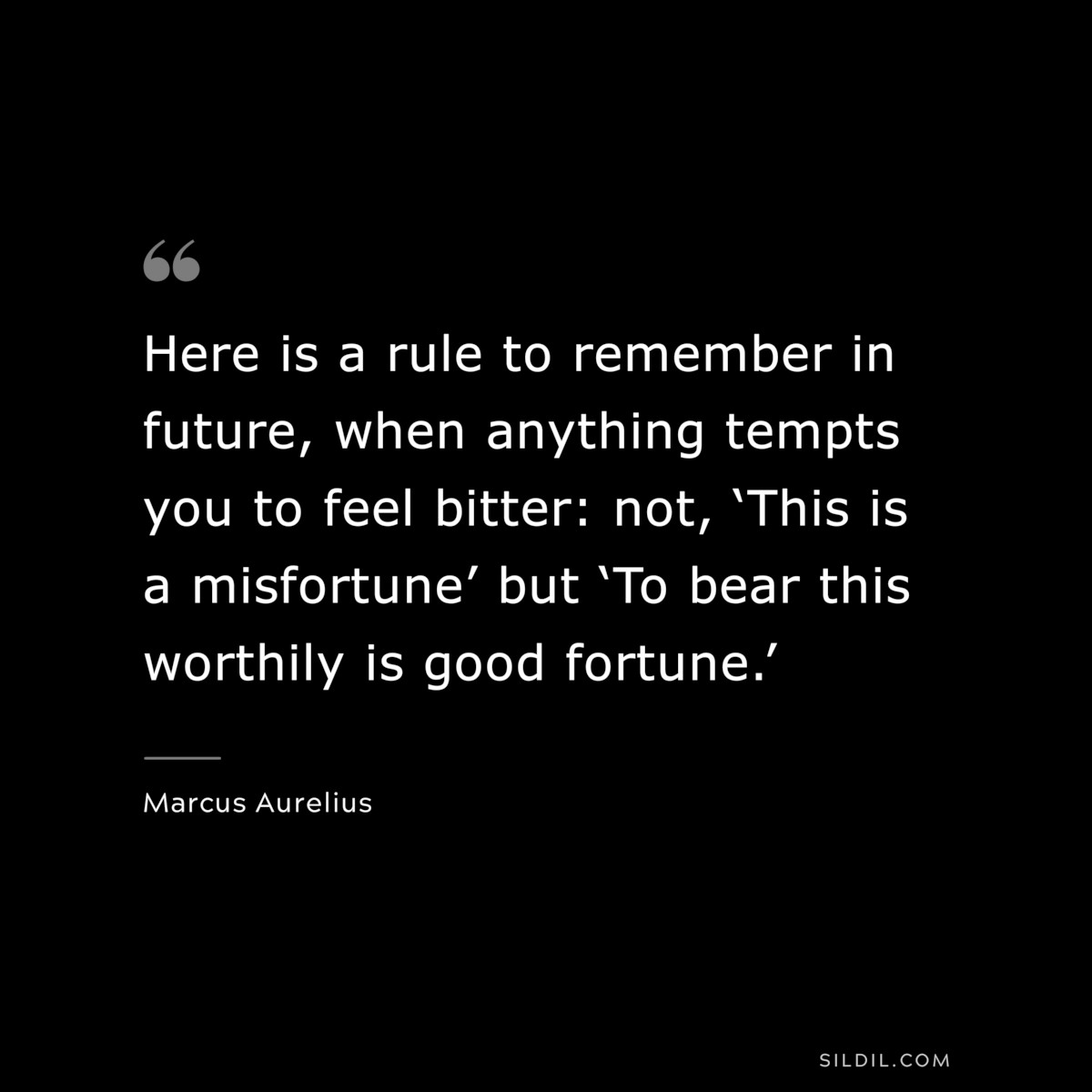 Here is a rule to remember in future, when anything tempts you to feel bitter: not, ‘This is a misfortune’ but ‘To bear this worthily is good fortune.’ ― Marcus Aurelius