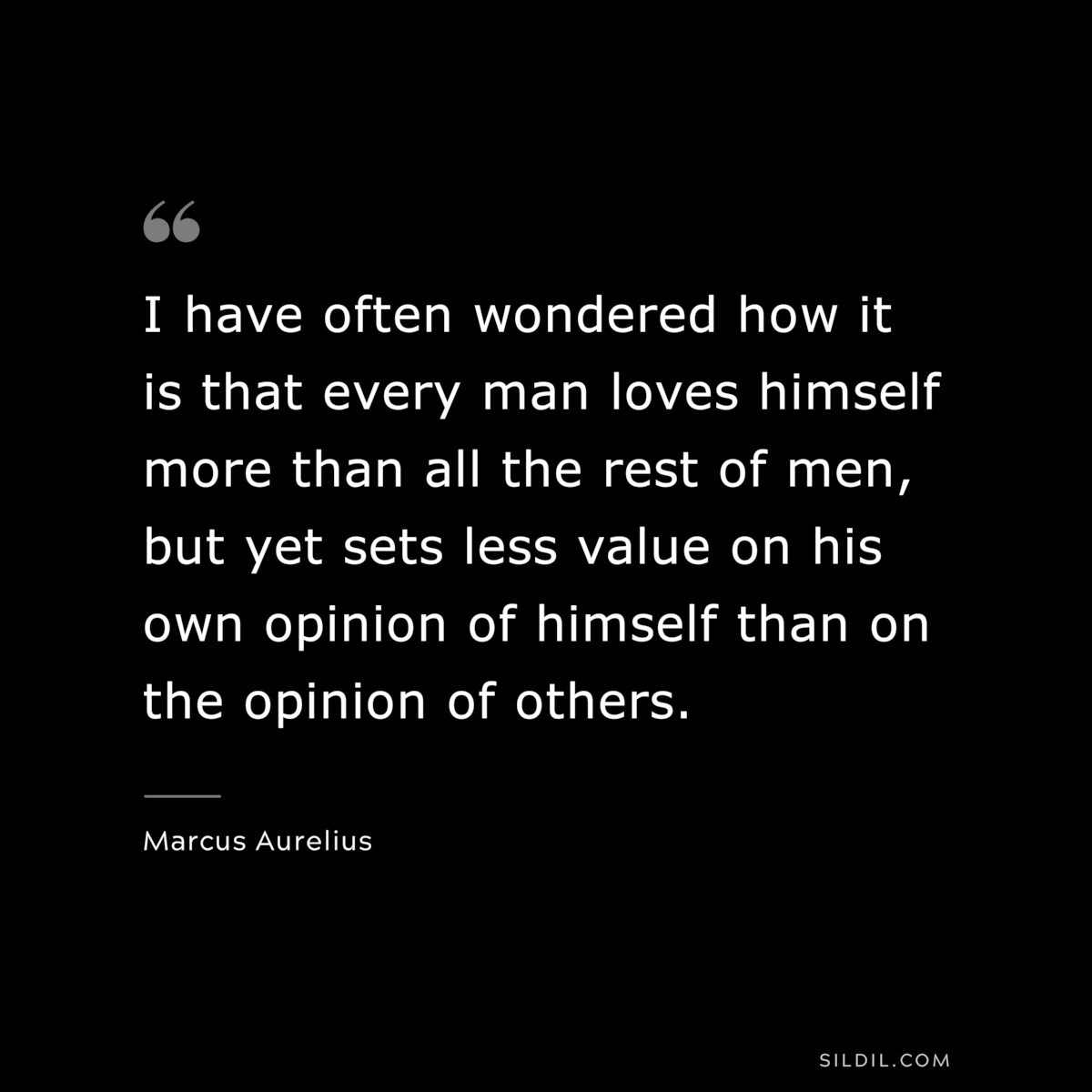 I have often wondered how it is that every man loves himself more than all the rest of men, but yet sets less value on his own opinion of himself than on the opinion of others. ― Marcus Aurelius