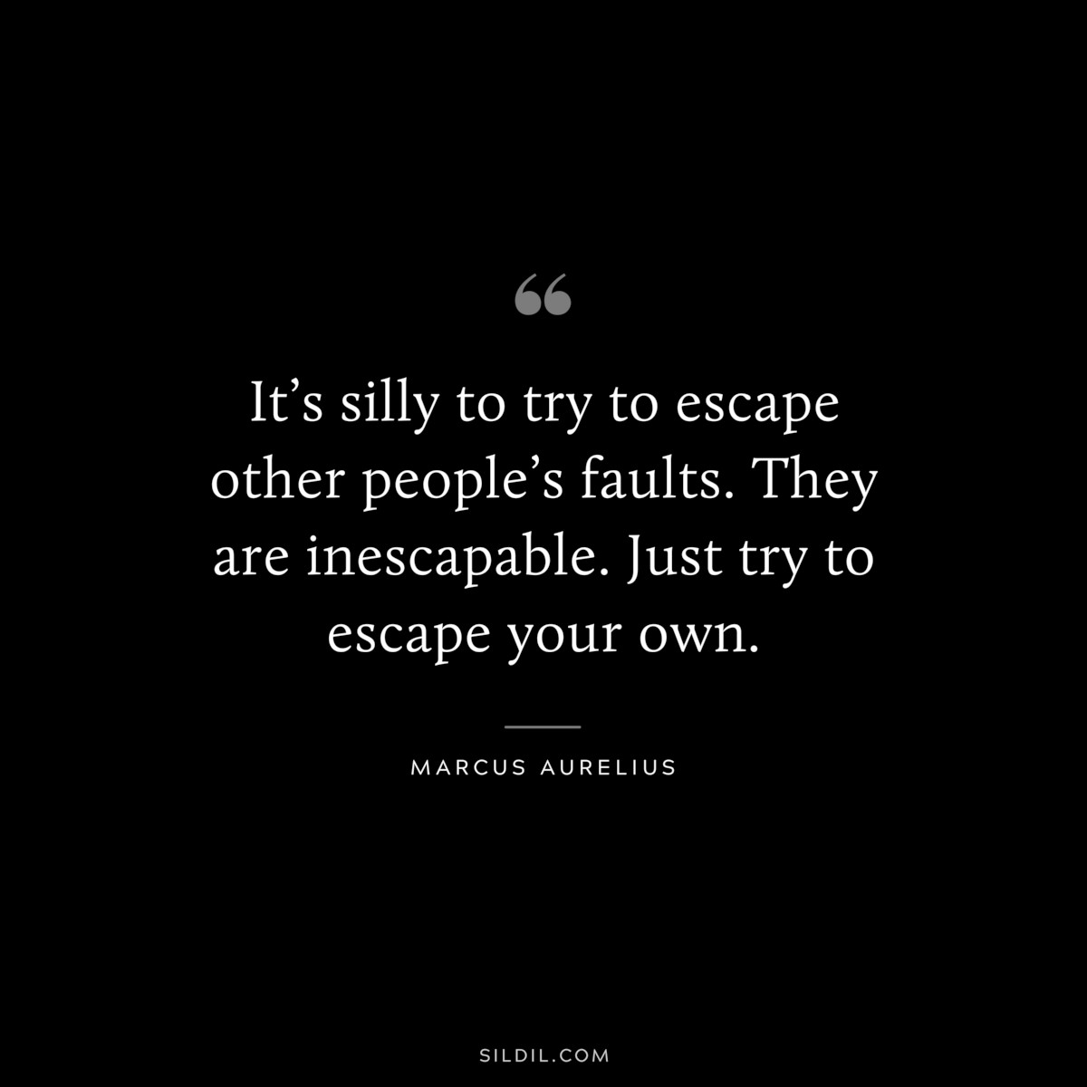 It’s silly to try to escape other people’s faults. They are inescapable. Just try to escape your own. ― Marcus Aurelius
